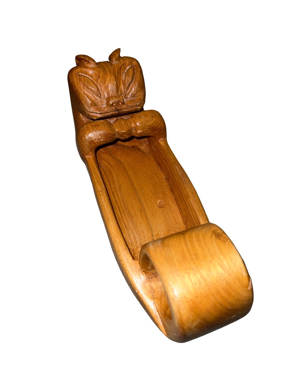 Rare Hawaiian monkey pod Tiki cat Carved Trinket Tray Vintage 1991